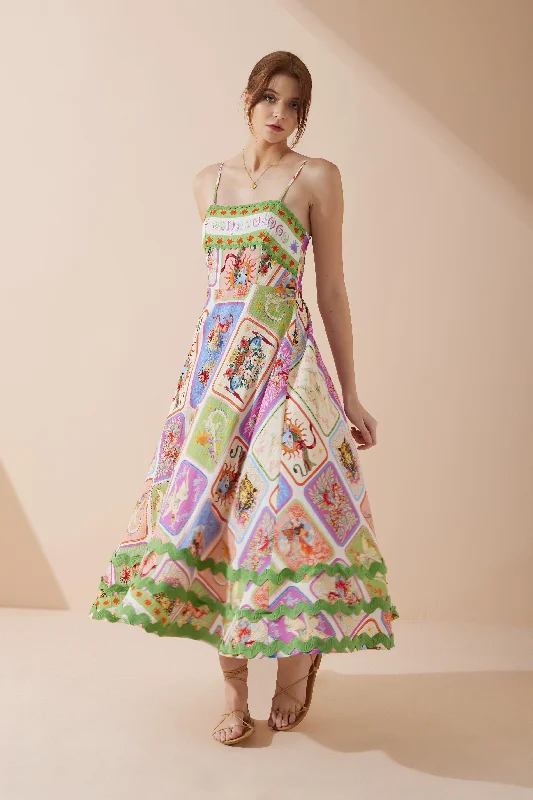Biggest Sale of the Season!Tarot Multicolour Abstract Ric Rac Flared Maxi Dress