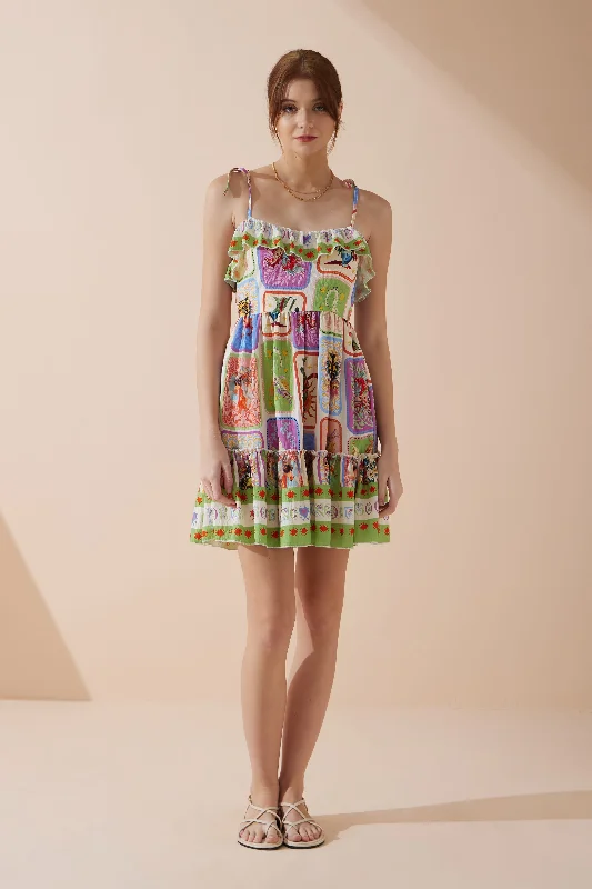 The Best Offers Are Here!Tarot Multicolour Abstract Ruffle Mini Dress
