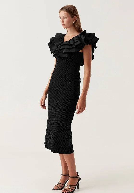 Price Drop Alert!Transcendent Ruffle Midi Dress Black
