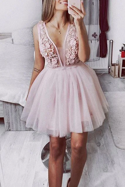 Great Deals, Just for You!Tulle Pink Homecoming Dress Applique V-neck Short dress cg11984 Great Deals, Just for You!Tulle Pink Homecoming Dress Applique V-neck Short dress cg11984