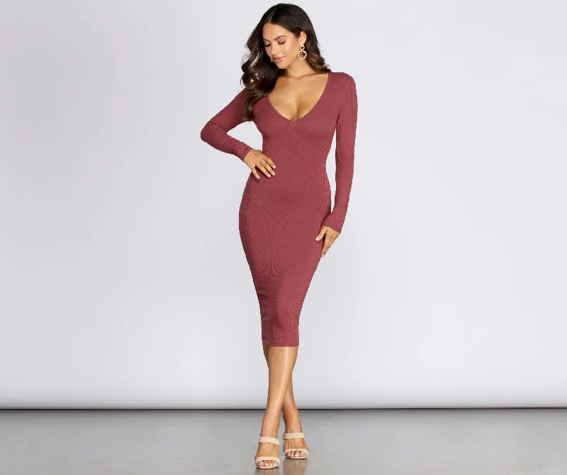 Massive Price Cuts!V Mine Ribbed Knit Midi Dress