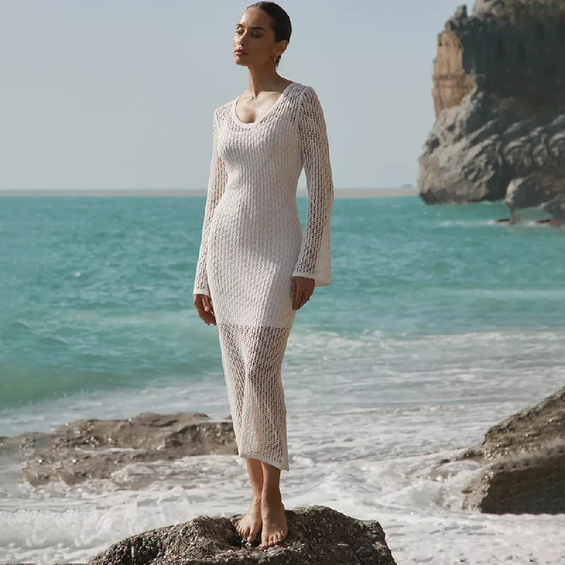 Buy One, Get One Free!Versatile Scoop Neck Long Sleeve Summer Openwork Crochet Knit Midi Dress Buy One, Get One Free!Versatile Scoop Neck Long Sleeve Summer Openwork Crochet Knit Midi Dress