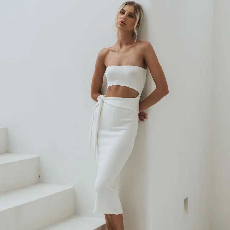 Save More When You Shop More!Versatile Strapless Cutout Tie Waist Bodycon Summer Sweater Midi Dress Save More When You Shop More!Versatile Strapless Cutout Tie Waist Bodycon Summer Sweater Midi Dress