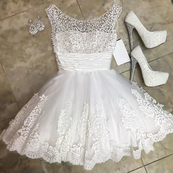 Stock Up and Save!White Homecoming Dress,Short Beading Dress   cg12311