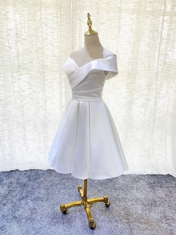 Shop Before It’s Gone!White Simple Satin Off Shoulder Knee Length Party Dress Homecoming Dress cg12526 Shop Before It’s Gone!White Simple Satin Off Shoulder Knee Length Party Dress Homecoming Dress cg12526