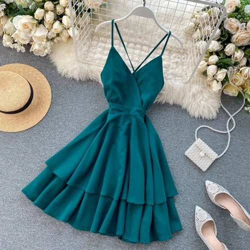 Best Deals Just for You!Women Dress Chic Spaghetti Strap Vestidos Sweet V Neck Sexy Backless Slim Waist Ruffle Beach homecoming Dresses cg12792 Best Deals Just for You!Women Dress Chic Spaghetti Strap Vestidos Sweet V Neck Sexy Backless Slim Waist Ruffle Beach homecoming Dresses cg12792