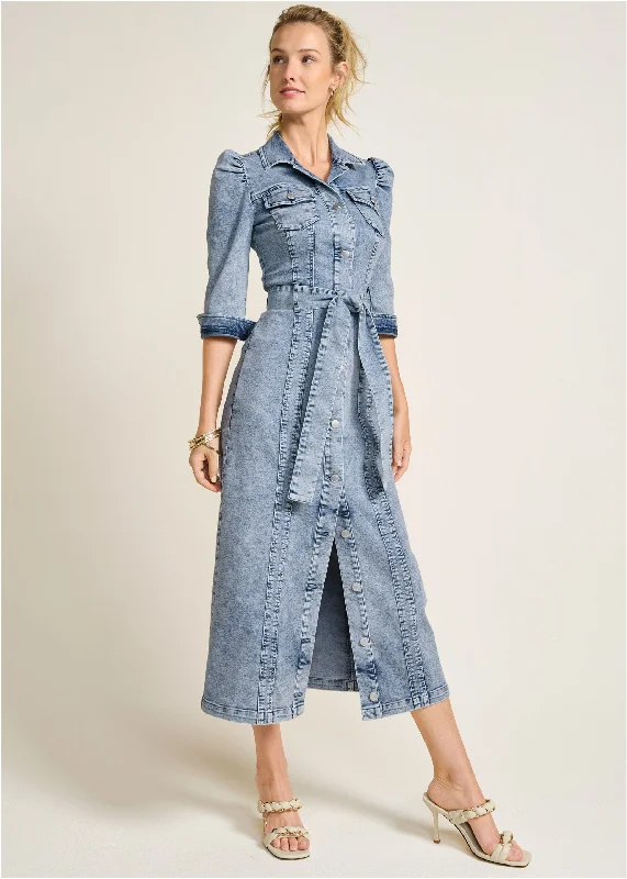 Great Deals, Just for You!Tie-Waist Denim Midi Dress - Acid Wash