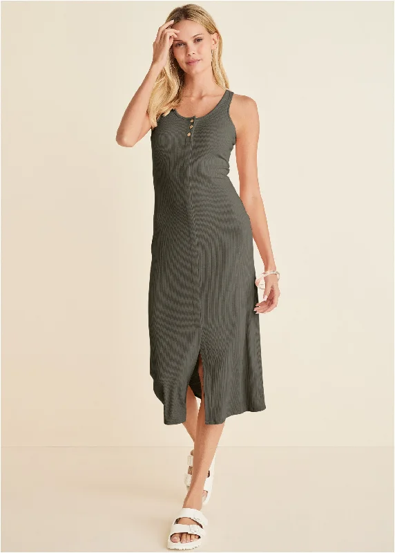 Get More, Spend Less – Shop Now!Henley Midi Dress - Olive