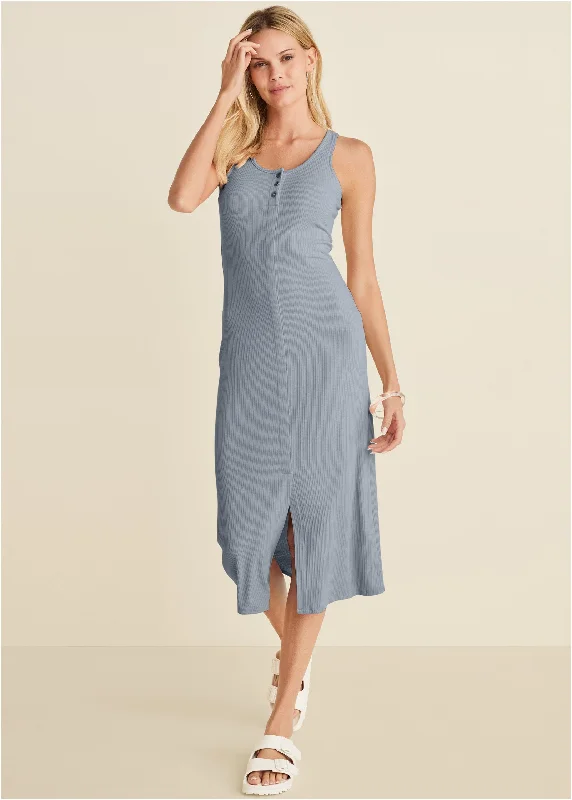Hurry! While Supplies Last!Henley Midi Dress - Seafog
