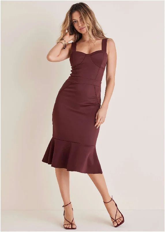 Shop Early, Save Big!Ruffle Trim Midi Dress - Wine