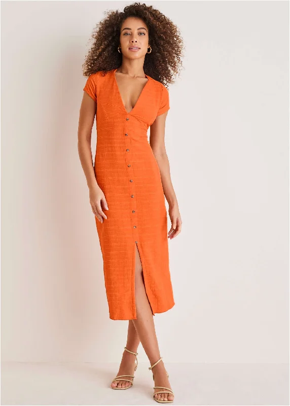 Buy More, Pay Less!Linen Midi Dress - Orange