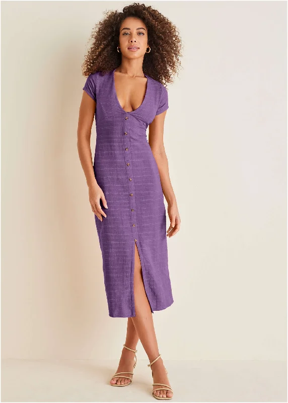 Your Discount is Waiting!Linen Midi Dress - Purple