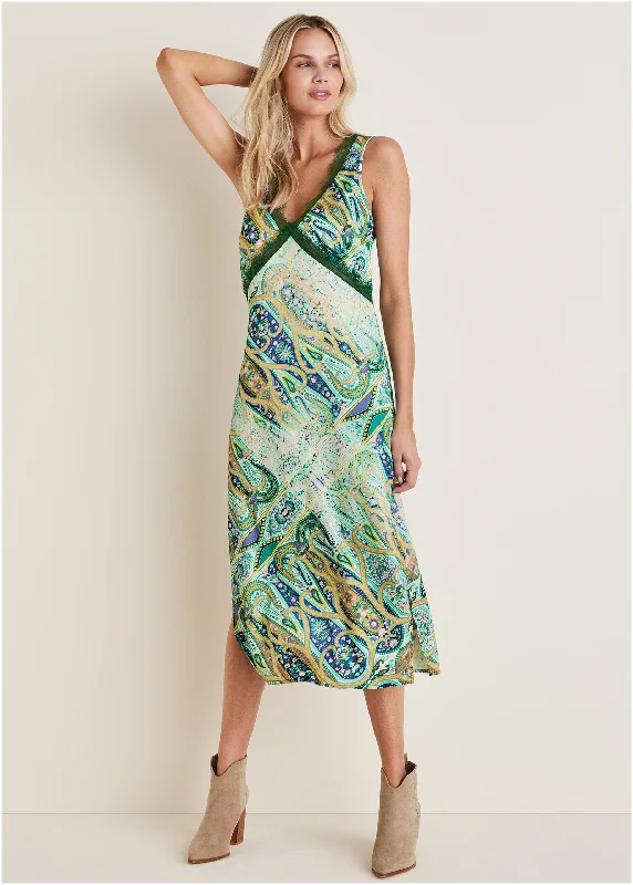 Best Deals Just for You!Lace Trim Midi Dress - Ethereal Paisley
