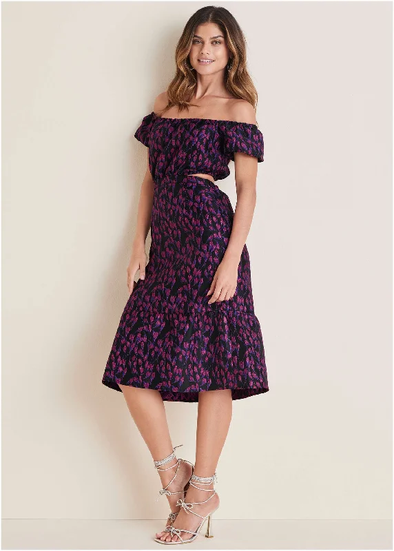Lowest Prices Guaranteed!Jacquard Midi Dress - Blue Multi