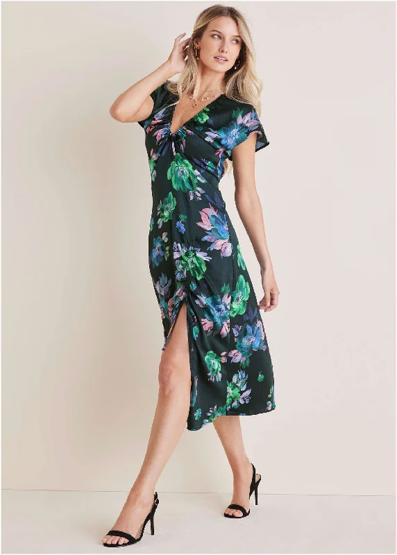 Limited Stock Available!Adjustable Slit Midi Dress - Midnight Garden