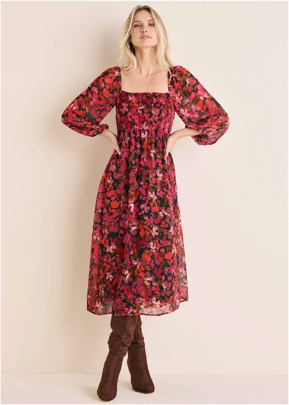Enjoy Huge Discounts Now!Smocked Midi Dress - Autumn Petals