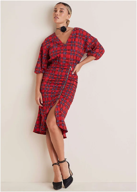 The Best Sale of the Year!Ruffled Midi Dress - Racing Red Multi