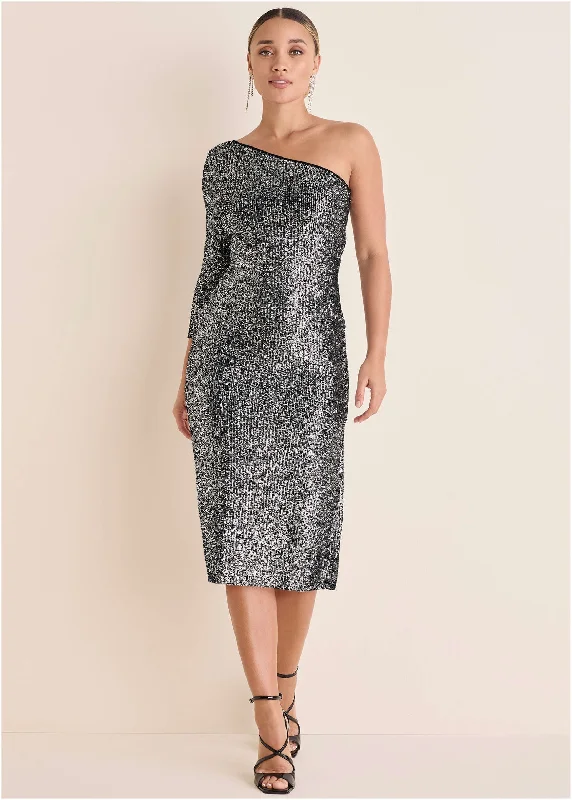 Score Big Savings Today!All Over Sequin Midi Dress - Silver