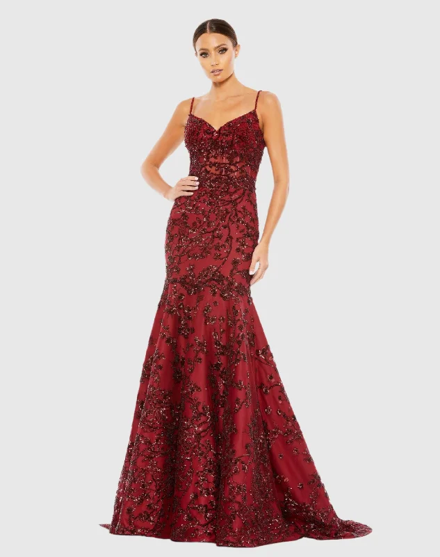 Score Big Savings Today!Sequined Illusion Corset Trumpet Gown