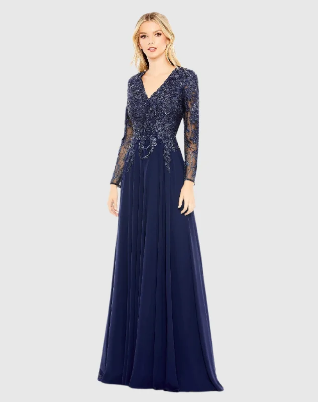 Hurry, Sale Ends Soon!Embellished Illusion V Neck Long Sleeve Gown