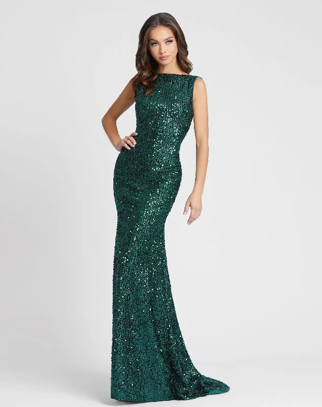 Exclusive Savings This Week!Cowl Back Boat Neck Sequined Evening Gown