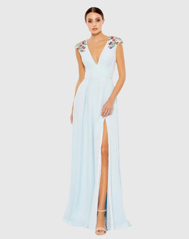 The Best Offers Are Here!Beaded Cap Sleeve V Neck A Line Gown