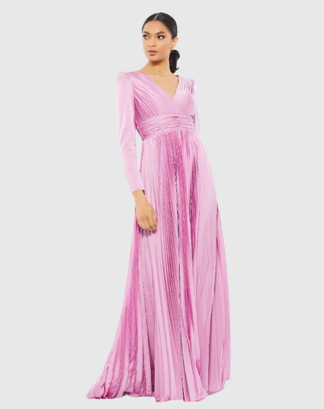 Shop Smart, Save Big!Pleated Long Sleeve V-Neck Gown