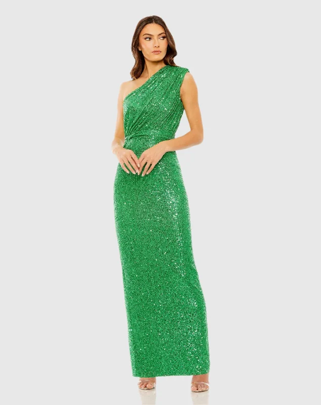 Massive Price Cuts!Sequined Ruched One Shoulder Gown