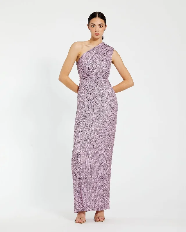 Upgrade for Less!Sequined Ruched One Shoulder Gown