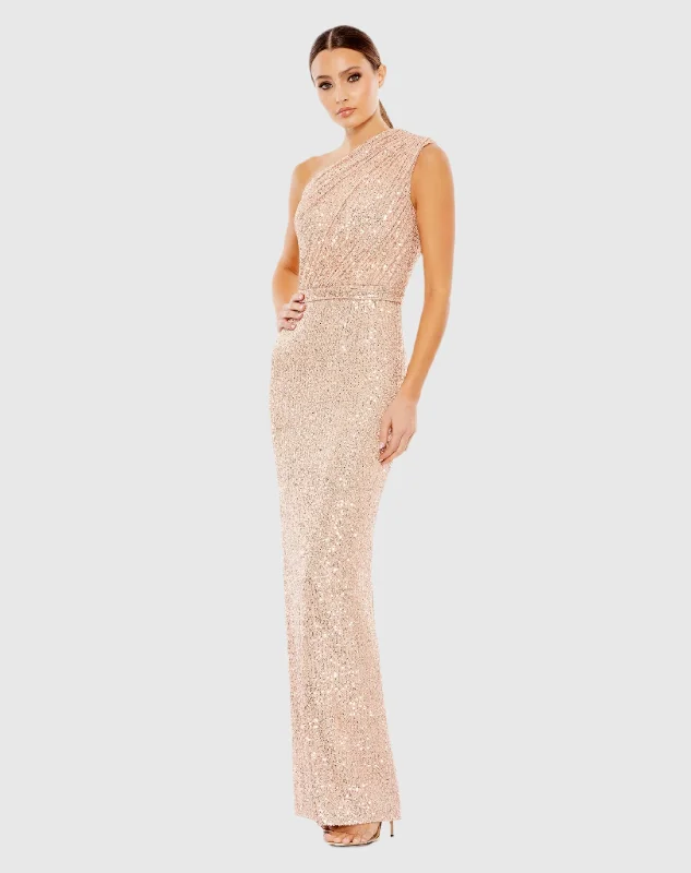 Your Dream Deal is Here!Sequined Ruched One Shoulder Gown