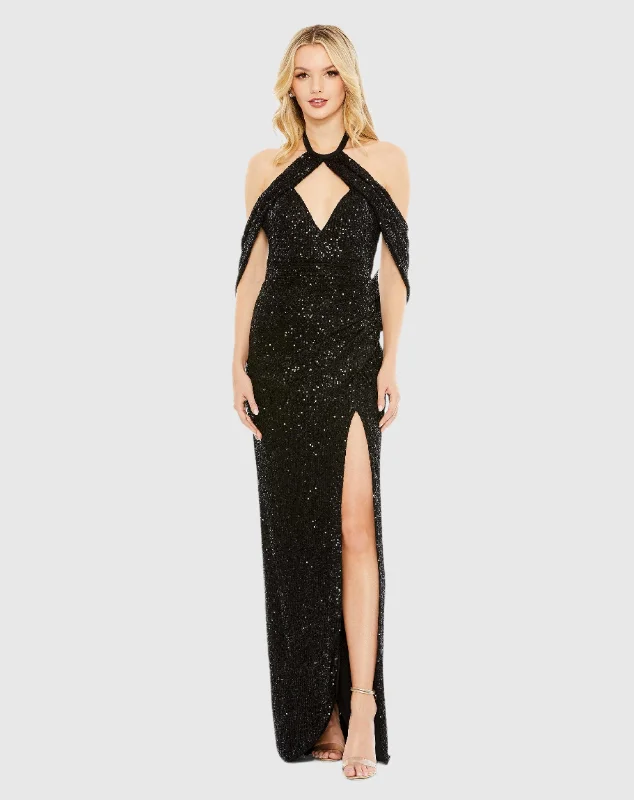 The Best Deals Won’t Wait!Sequined Draped Sleeveless Keyhole Cowl Back Gown