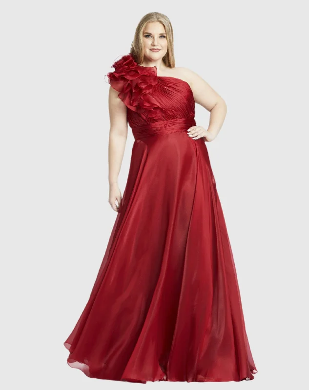 Buy More, Save More!One-Shoulder Ruffle Evening Gown (Plus)