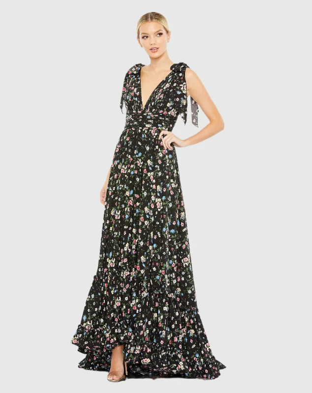 Your Favorite Sale is Back!Floral Print Soft Tie Sleeveless Tiered Gown