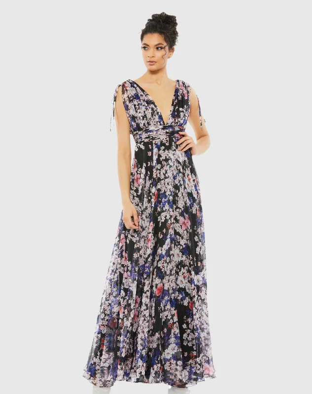 Hurry! While Supplies Last!Floral Tie Shoulder V-Neck Maxi Dress - FINAL SALE