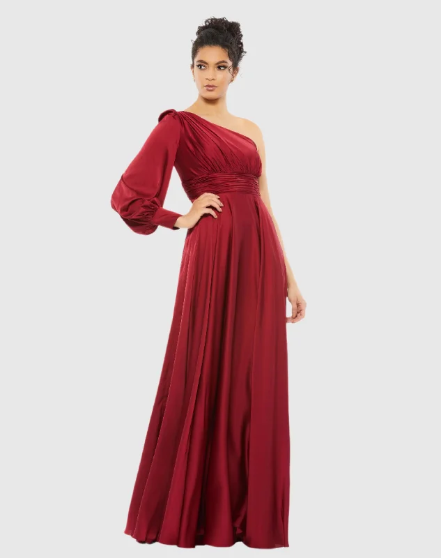 Don't Miss Out!One Shoulder Bishop Sleeve Flowy Gown