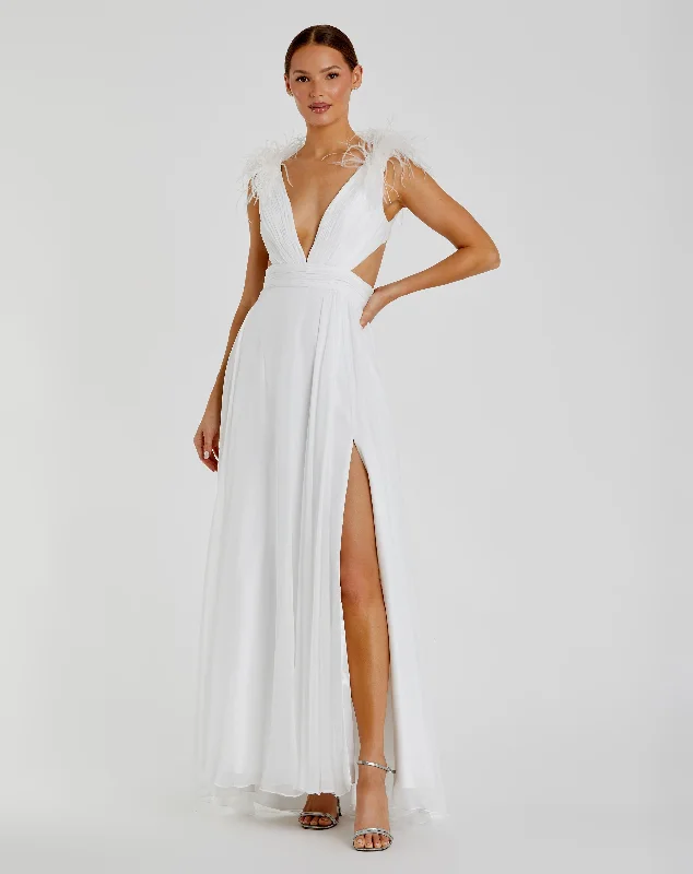 More Discounts, More Joy!Plunge Ostrich Feather A Line Gown