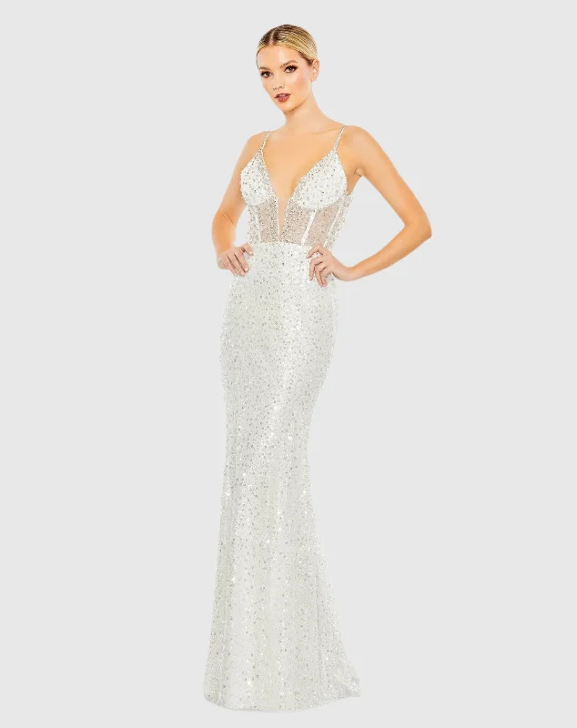 Find the Best Deals Here!Embellished Plunge Neck Sleeveless Trumpet Gown