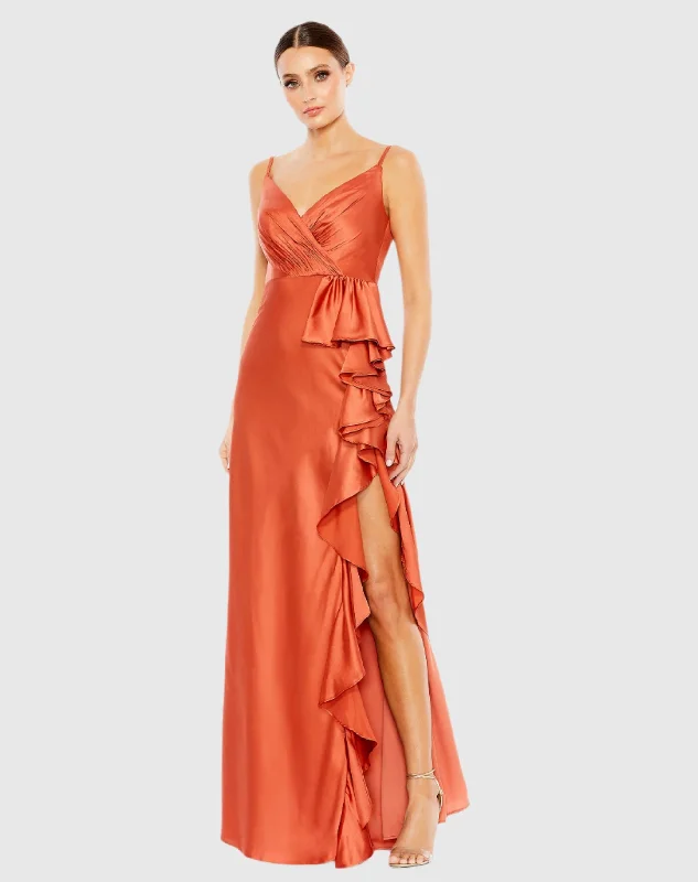 Save More Than Ever!V-Neck Spaghetti Strap Satin Gown