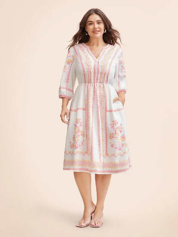 Huge Price Cuts Await!Bandana Notched Collar Lantern Sleeve Dress