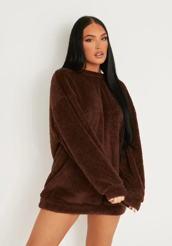 Exclusive Offers You’ll Love!Bethany Chocolate Fluffy Borg V Back Jumper Dress