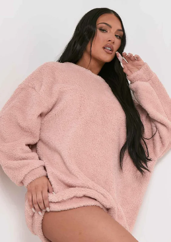 Best Offers of the Month!Bethany Pink Fluffy Borg V Back Jumper Dress