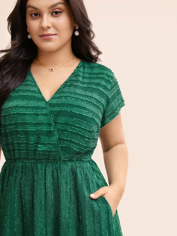 Save More When You Shop More!Overlap Collar Plain Textured Midi Dress