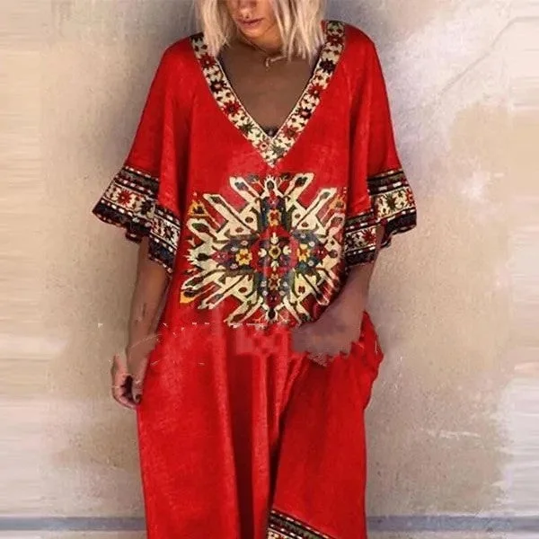 Get Ready to Save!Unique Print V-neck Plus Size Casual Dress