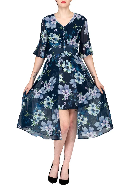 Unbeatable Prices!TWO PEARS-Flowy Print Dress with Drawstring