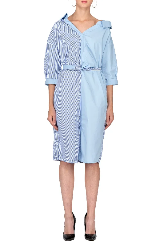 Get the Best for Less!TWO PEARS-Half Sleeve Contrast Belted Draped Shirt Dress