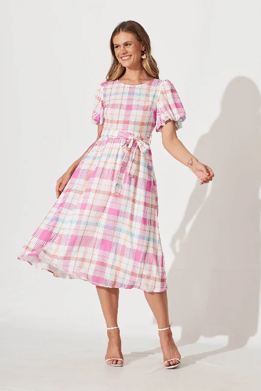 Your Shopping Wish, Our Discount Command!Miranda Midi Dress In Pink With Multi Check
