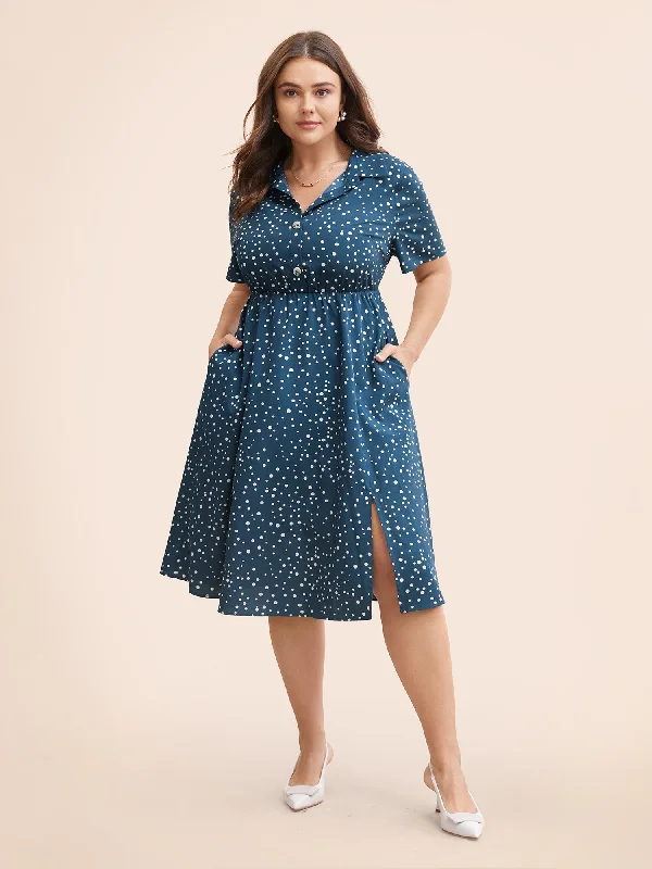 Your Dream Deal is Here!Polka Dot Button Detail Split Hem Midi Dress