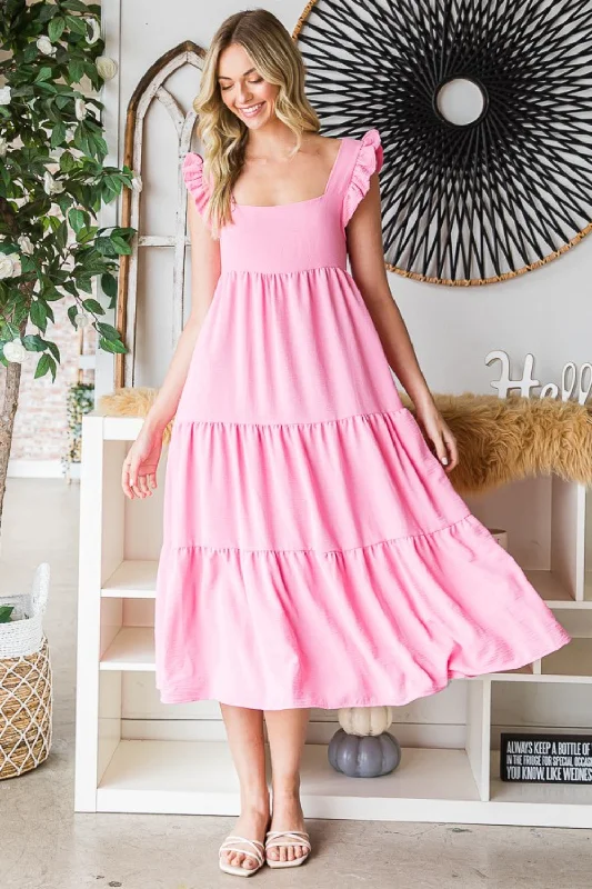 Find the Best Deals Here!Reborn J Ruffled Sleeveless Tiered Midi Dress