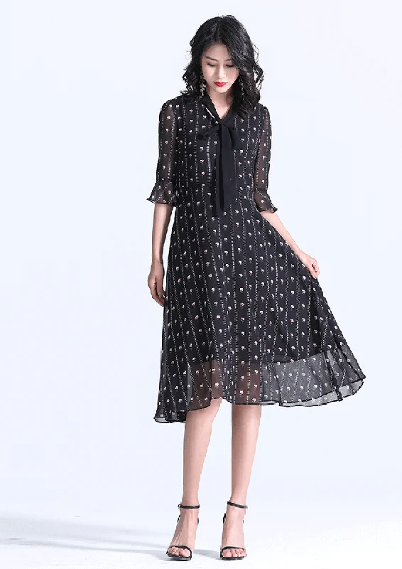 Your Shopping Spree Starts Here!TWO PEARS-Ruffle Sleeve Tie Neck Fit & Flare Dress