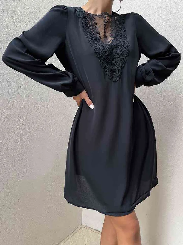 The Best Sale of the Year!Spliced Lace Puff Sleeve Mini Dress